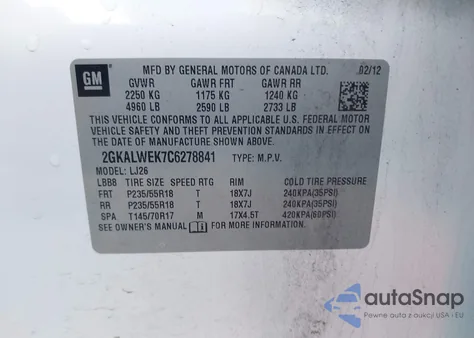 2012 GMC Terrain Slt-2 из США, поврежденный, VIN 2GKALWEK7C6278841